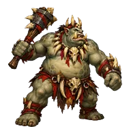 Ogre Chieftain: a huge grey ogre with a spiked club and bone trophies.
