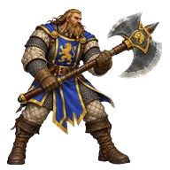 Juggernaut: a bearded warrior in blue and gold with a great axe.