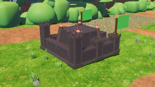 The Ember castle: a dark stone fortress with glowing orange lamps on its towers.